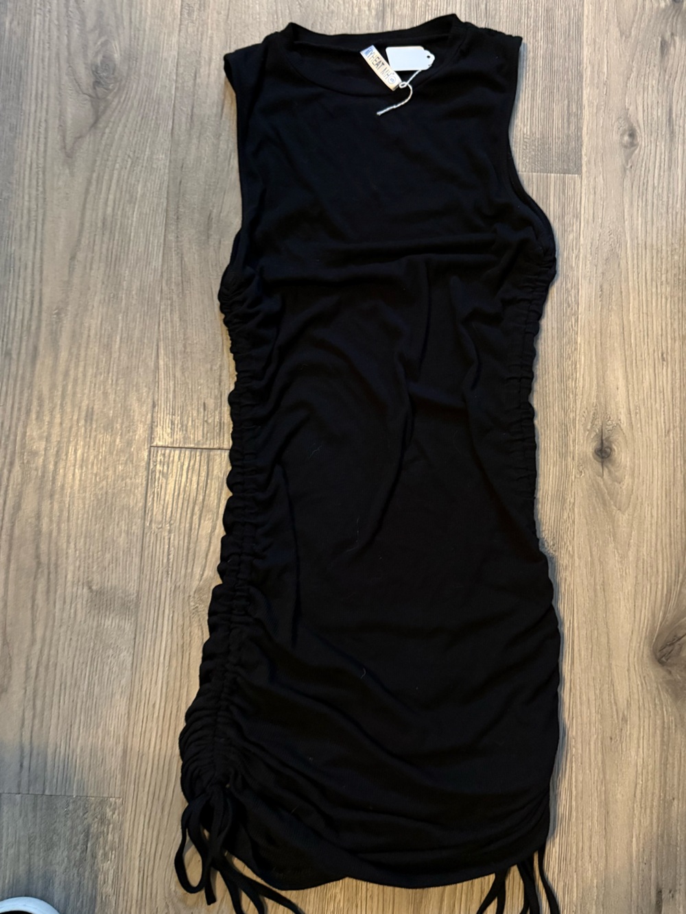 Sleeveless Black Ruched Side Midi Dress
